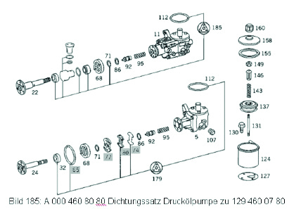 Bild 185: A000 460 80 80 Dichtungssatz Druckölpumpe zu A129 460 07 80